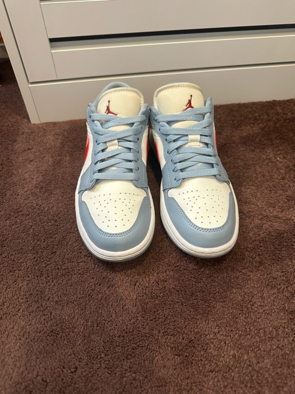 Women’s Light Blue & White Basketball Sneakers with Red Accent - Air Jordan 1